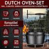 Dutch Oven 12 l ohne Füße aus Gusseisen – vorgebrannt mit Deckelheber & Edelstahl-Untersetzer inkl. Rezeptbuch für Grill Outdoor & Küche Bild 2