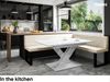 MEBLINI Eckbank für Esszimmer mit ausziehbarem Tisch - Küchenbank - Essecke - Sitzecke Küche - TONI - U-Beine 142x196x87cm Rechts - Creme Samt/B Weiß Matt Bild 2