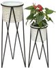 DanDiBo Blumenhocker mit Topf Metall Schwarz Weiß 2er Set Blumenständer 96043 Blumensäule Modern Pflanzenständer Pflanzenhocker Bild 3