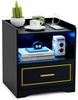 Nachttisch mit LED Licht USB-Anschluss und Typ-C-Ladestation Nachtschrank mit Bewegungssensor Schwarz Bild 2