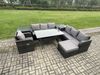 Fimous 8 Sitzer Rattan Gartenmöbel-Set Langer Rechteckiger Esstisch und Sesseln Set mit 3 Sitzer Sofa 2 Beistelltischen Großer Fußhocker Dunkelgrau gemischt Bild 2