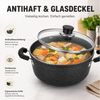 BlingBin Suppentopf 26 cm Kochtopf mit Glasdeckel & Antihaftbeschichtung, Aluminium (Antihaft Schmortopf, 1-tlg, Ø 26 cm Kasserolle), Metalltopf mit zwei Griffen für Küche, Induktion, Gas, Elektro Bild 3