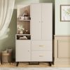 Merax 186cm Kompaktgarderoben, Flurgarderobe, Dielenschrank Wandschrank Regal Diele & Flur Kleiderschrank mit gepolsterten Paneelen Schuhschrank, Graubeige Bild 2