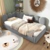 Merax Einzelbett Polsterbett 90x200cm,Tagesbett Schlafsofa mit Ausziehbett 90x190cm, Kinderbett mit Lattenrost, Samt, Grau Bild 3