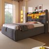 Polsterbett 90x200 cm mit LED, Stauraum, USB/Type-C und Matratze – graues Leinenbett mit Kopfteil Bild 4