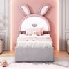Kinderbett mit LED, Ausziehbett & Schubladen, Polster-Einzelbett 90×200, Kinderzimmer Bettgestell Bild 4