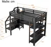 Hochbett mit Schreibtisch, LED-Streifen, Kleiderschrank, Regal, Treppe, Steckdose, USB, Rausfallschutz, 140x200cm, Kinderbett, Metallbett Bild 4
