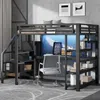 Hochbett mit Schreibtisch, LED-Streifen, Kleiderschrank, Regal, Treppe, Steckdose, USB, Rausfallschutz, 140x200cm, Kinderbett, Metallbett Bild 3