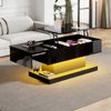 Couchtisch, mit hydraulischem Höhenverstell-System, Stauraum & LED-Beleuchtung, 100x50x45 cm, Schwarz Bild 4