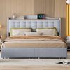 Polsterbett 160x200 cm aus Leinen mit Stauraum und USB-Ladeanschluss Bild 2