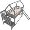 Etagenbett 90x200 cm im Hütten‑Design aus Kiefernholz/MDF mit Rutsche und Stauraumtreppe, erhöhtes Geländer，Grau Bild 5