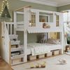 Etagenbett 90x200 cm mit Aufbewahrungstreppe – Kinderbett in Weiß/Natur aus Kiefer, MDF und Sperrholz Bild 2