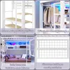 Hochbett mit Regal, LED-Beleuchtung, Kleiderstange, Wandgitter, Leiter, Rausfallschutz, 140x200cm, Kinderbett, Metallbett Bild 5