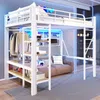Hochbett mit Regal, LED-Beleuchtung, Kleiderstange, Wandgitter, Leiter, Rausfallschutz, 140x200cm, Kinderbett, Metallbett Bild 3