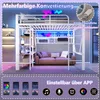 Hochbett mit Regal, LED-Beleuchtung, Kleiderstange, Wandgitter, Leiter, Rausfallschutz, 140x200cm, Kinderbett, Metallbett Bild 4