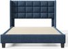 Polsterbett 140x200 cm aus Leinen mit Lattenrost – blaues Design, hohes Kopfteil Bild 5