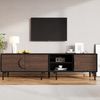 TV-Schrank 180x35x49 cm in Dunkelwalnuss mit 3 Türen, offenen Fächern und schwarzem Rahmen Bild 2
