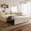 Stauraumbett mit Lattenrost, Regal, USB und Type-C Anschluss, 90x200cm/180x200cm, Liegefläche erweiterbar, Einzelbett, Polsterbett, Leinen Bild 2