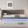 Merax Daybett Einzelbett Polsterbett 90x200cm mit USB & LED, Tagesbett Schlafsofa mit Lattenrost, Jugendbett Gästebett Funktionsbett, Samt, Grau Bild 5