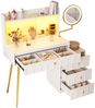 MODFU Schminktisch Moderne Schminkkommode (mit schwenkbarem LED-Spiegel und 4 Schubladen, Glasschiebetüren, Weiß, 1-St, B112 x T34.5 x H116cm) Bild 2