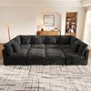 Merax XXL U‑förmiges Ecksofa, 8‑Sitzer Modulsofa mit Schlaffunktion, mit 2 beweglichen Fußhockern, mit Stauraum und Armlehnen‑Seitentaschen, inkl. 6 Dekokissen, Chenille‑ und Waffelstruktur‑Stoff, grau Bild 3