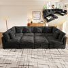 Merax XXL U‑förmiges Ecksofa, 8‑Sitzer Modulsofa mit Schlaffunktion, mit 2 beweglichen Fußhockern, mit Stauraum und Armlehnen‑Seitentaschen, inkl. 6 Dekokissen, Chenille‑ und Waffelstruktur‑Stoff, grau Bild 2