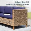 PHI VILLA Gartenlounge-Set, (1 Zweisitzer-Sofa, 1 Chaiselongue und 1 Kleiner Couchtisch, PE Rattan Lounge Möbel Outdoor), 4 Personen Terassenmöbel Außen Gartensofa, Beige und Dunkelblau Bild 2