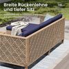 PHI VILLA Gartenlounge-Set, (1 Zweisitzer-Sofa, 1 Chaiselongue und 1 Kleiner Couchtisch, PE Rattan Lounge Möbel Outdoor), 4 Personen Terassenmöbel Außen Gartensofa, Beige und Dunkelblau Bild 3