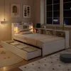 Stauraumbett, 90x200 cm, Lattenrost, Schubladen, Regal, LED-Beleuchtung, Mehrfachsteckdose, Einzelbett, Holzbett, Jugendbett, Kiefer Bild 2