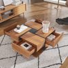 Merax Hochglanz-Couchtisch, Tisch mit 4 Schubladen, einzigartige Farbabstimmung und Liniendesign, Stauraum unten, braun Bild 4