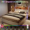 Furnishings Home Stauraumbett Polsterbett LED Doppelbett, Kunstlederstoff (1-tlg, Type-C + 2 USB, Hydraulisch hebbarer Stauraum), Mit Bettkasten, LED-Beleuchtung, USB-Anschluss, 140x200 cm Bild 3