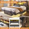 Polsterbett 180x200 cm Schwebebett mit LED-Beleuchtung, Kopfteil und Ladestation(1 Type-C, 3 USB-Anschlüsse), Modern Doppelbett mit Stauraum-Kopfteil und lattenrost, Leinen, Grau(Ohne Matratze) Bild 5