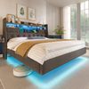 Polsterbett 180x200 cm Schwebebett mit LED-Beleuchtung, Kopfteil und Ladestation(1 Type-C, 3 USB-Anschlüsse), Modern Doppelbett mit Stauraum-Kopfteil und lattenrost, Leinen, Grau(Ohne Matratze) Bild 1