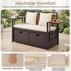 COSTWAY Gartenbank, Polyrattan mit Stauraum, klappbaren Seitenablagen & Kissen 120cm Bild 4