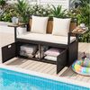 COSTWAY Gartenbank, Polyrattan mit Stauraum, klappbaren Seitenablagen & Kissen 120cm Bild 2