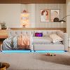 Schlafsofa 90×200 cm mit 7-farbiger LED-Beleuchtung, USB- & Type-C-Ladeanschluss, gepolsterte Rückenlehne aus Leinen,mit Knopfsteppung,Beige Bild 3