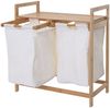 Wäschesammler HWC-B83, Laundry Wäschesortierer Wäschekorb Wäschebehälter, Bambus 2 Fächer 74x64x33cm 70l ~ weiß Bild 5