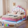 Flieks Polsterbett, LED Kinderbett Doppelbett mit krone-Form Prinzessinnenbett 140x200cm Bild 5