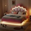 Flieks Polsterbett, LED Kinderbett Doppelbett mit krone-Form Prinzessinnenbett 140x200cm Bild 3