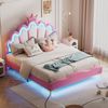 Flieks Polsterbett, LED Kinderbett Doppelbett mit krone-Form Prinzessinnenbett 140x200cm Bild 2