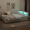 Schlafsofa mit LED-Beleuchtung, Lattenrost, Schubladen, USB/Typ-C Anschlüssen, 140x200cm, Polsterbett, Doppelbett, Leinen Bild 3