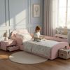 Polsterbett, Einzelbett, Kinderbett, Niedliches Kopfteil in Bärenform, Mit einem Nachttisch in derselben Farbgebung, Weiche Antikollisions-Schwammkante und Kopfteil, Samt + Sperrholz, Rosa, 90x200cm Bild 2