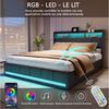 PXloue Funktionsbett Polsterbett Doppelbett, mit USB-Laden und Stauraum am Kopfteil,Leinen,160x200 cm Bild 3
