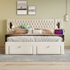 Polsterbett 160x200 cm mit 4 Schubladen, 2 Nachttischen, LED-Leselampen & USB/Type-C Ladeanschluss,Beige Bild 5