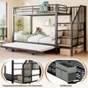 MODFU Etagenbett Funktionsbett mit Ausziehbett-Design (Jugendbett, Treppenkonstruktion mit Stauraum und Stofftasche, Metallbett 90x200 cm, 180x200 cm), ohne Matratze Bild 3