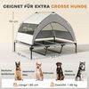 PawHut Tierbett Erhöhtes Hundebett mit Dach, Stahlrahmen, Aufbewahrungstasche, Polyester, für extra große Hunde, 122x92x94cm, Hellgrau Bild 3