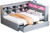 Schlafsofa aus Massivholz mit Stauraum, USB-Anschluss & LED, 140x200 cm, Grau, ohne Matratze Bild 5