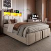 Polsterbett 90x200 cm mit LED, USB-C und Stauraum, Leinen beige, ohne Matratze Bild 3