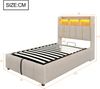 Polsterbett 90x200 cm mit LED, USB-C und Stauraum, Leinen beige, ohne Matratze Bild 5