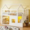 Merax Hochbett, Kinderbett Hausbett 90x200cm mit Stauraumtreppe und LED-Beleuchtung, Weiß Bild 2